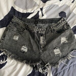 SHEIN Black Distressed Jean Shorts